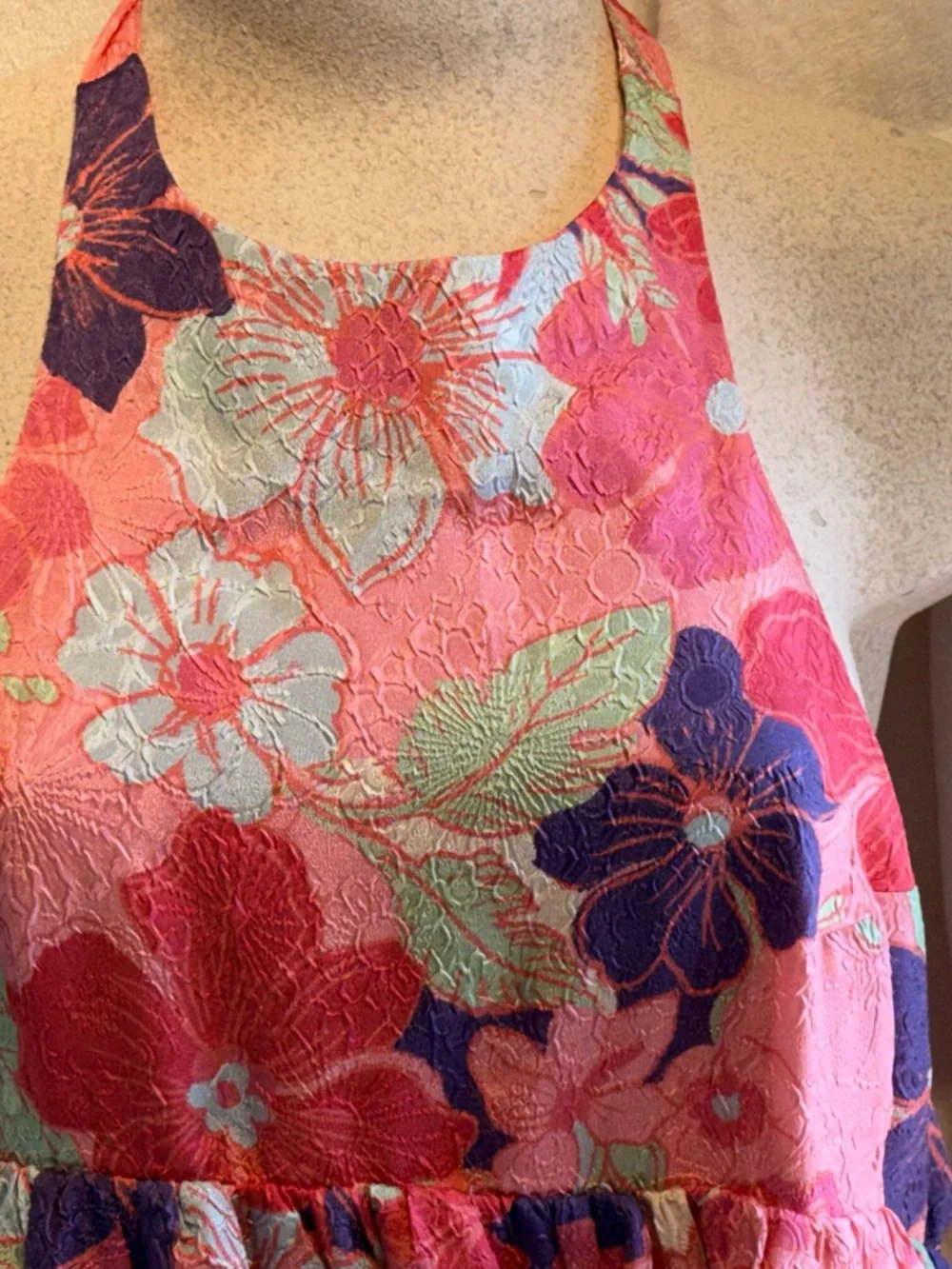 Free People PassionflowerPink Floral Halter Crinkle Fabric Lined Dress Sz M - Picture 3 of 16